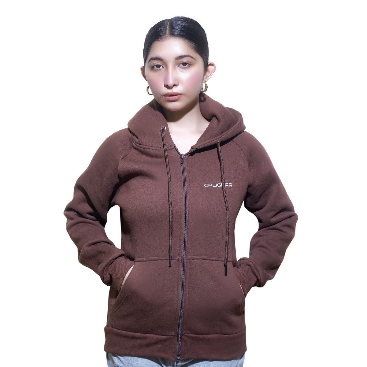 TRAINING FLEECE ZIP HOODIE - CHOCOLATE BROWN