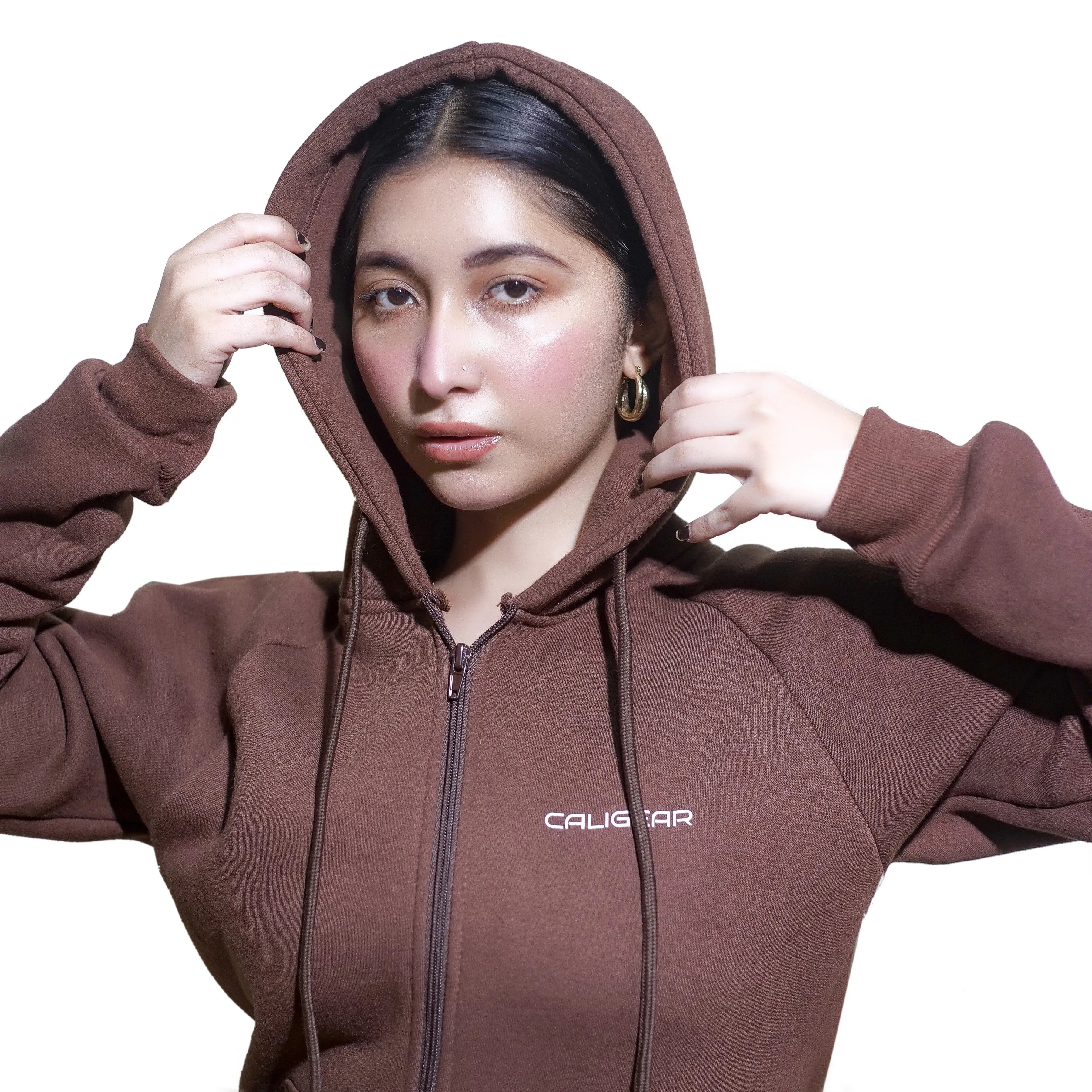 TRAINING FLEECE ZIP HOODIE - CHOCOLATE BROWN - CaliGear