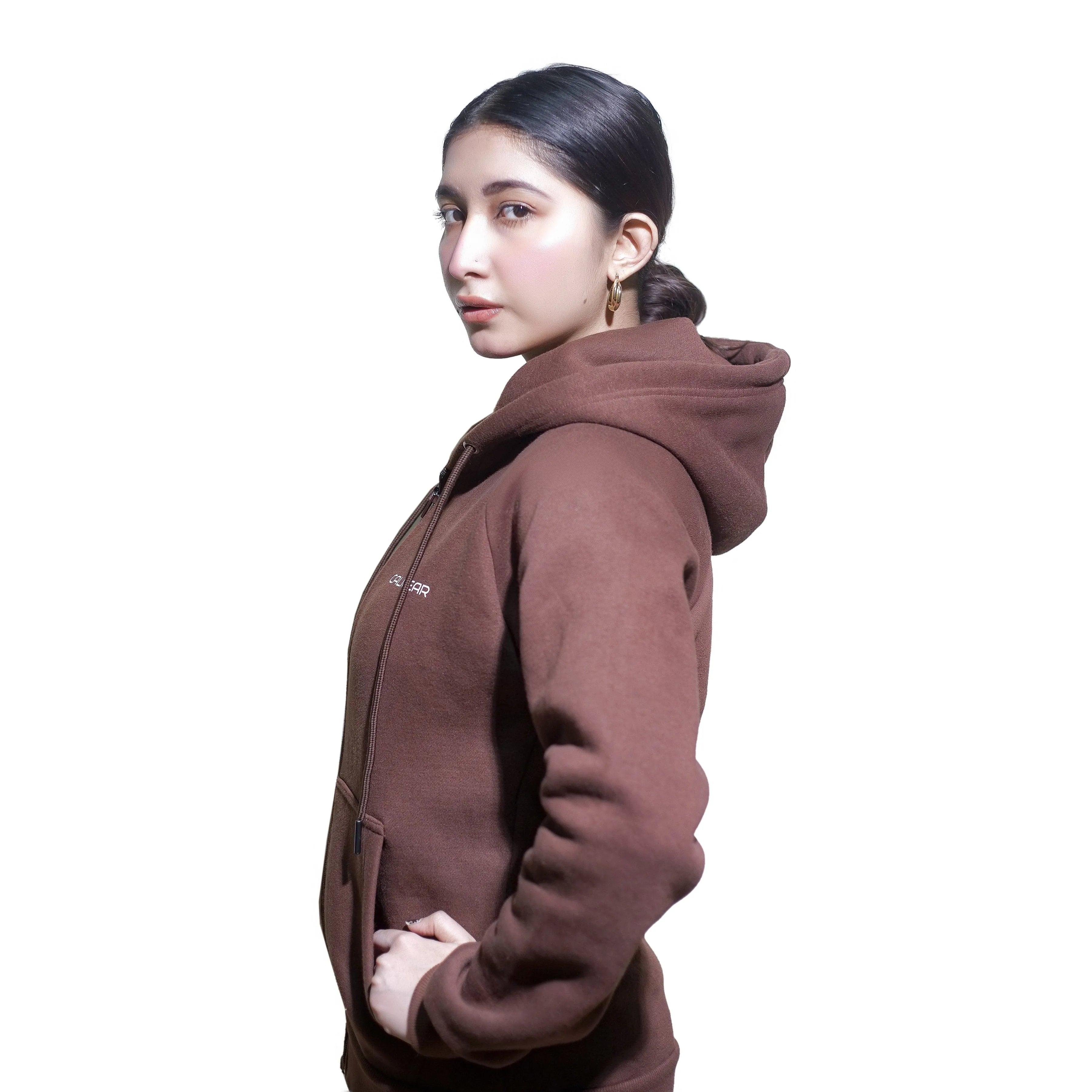 TRAINING FLEECE ZIP HOODIE - CHOCOLATE BROWN - CaliGear